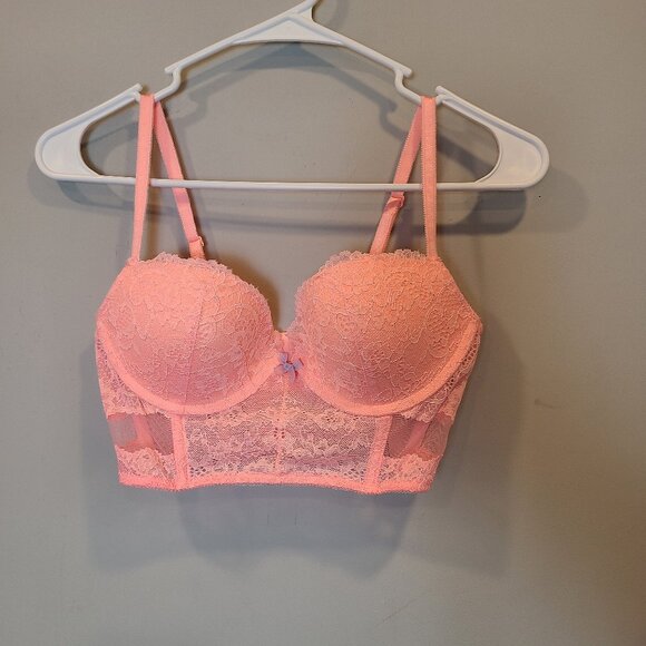 Victoria's Secret Other - Victorias Secret Bra 34C Lace Corset Bustier Dream Angels Demi Pink Orange Neon